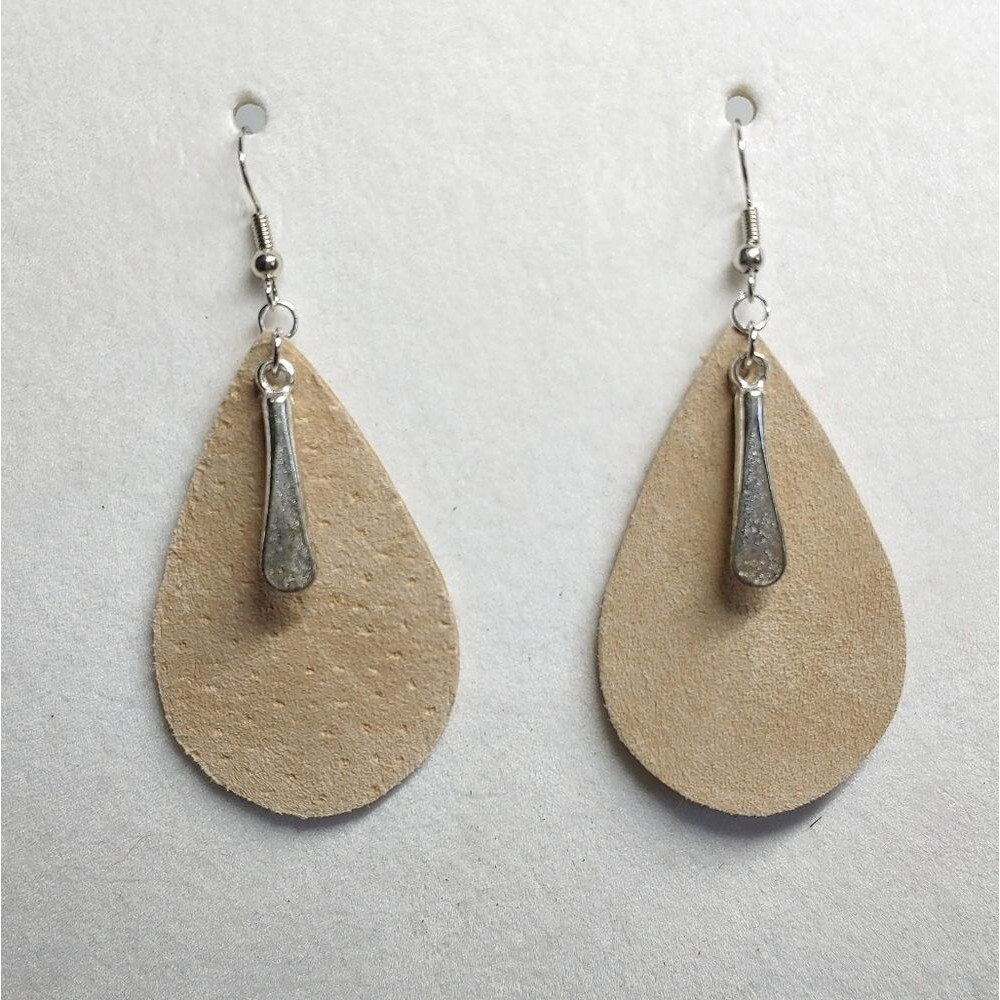 Earrings Teardrop Tan Leather - Picture 1 of 2